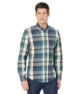 U.S.Polo Association Long Sleeve Peached Poplin Woven Shirt Pine Grove XL