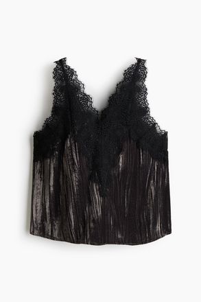 H&M Tanktop mit Spitzenbesatz - Schwarz