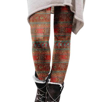 Generic Christmas Leggings Women Winter Thermal Warm Ribbed Leggings Tummy Control Butt Lifting Compression Pants Xmas Patterned Festive Tights Workout Runnin