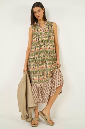 Roman Border Print Midi Smock Dress