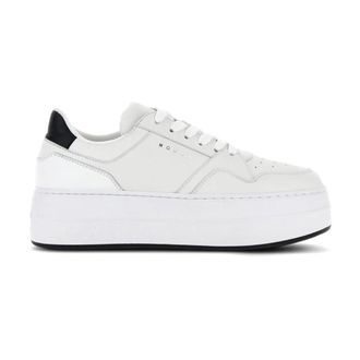 Hogan Panelled Sneakers met Logo Print en Flatform Zool - Dames - Sneakers - Wit - 39 1/2 EU - Leer - Schoenen