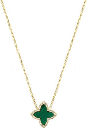 Effy 14K Yellow Gold Diamond Malachite Clover Necklace in 14K Gold at Nordstrom, Size 16