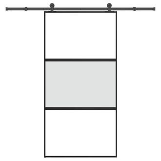 Berkfield Home Sliding Door with Hardware Set 102, 5x205 cm Tempered Glass&Aluminium in Black