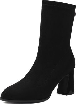 Generic Womens Slim-Fit Ankle Boots Suede-Like Fabric Pointed Toe High Block Heels Side Zip Comfortable Fashion Footwear For Daily Wear Date,Black,5.5 UK