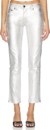 Free People Oracle Metallic Low-Rise Slim Straight Jeans In Divine
