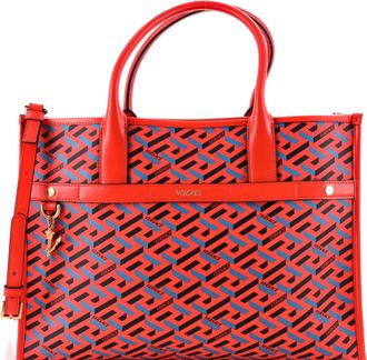 Versace Top Handle Tote La Greca Signature Coated Canvas Medium