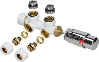 ECD Germany Ecd Germany - Kit De Conexi&oacute;n Central Termostato Para Radiadores Color Blanco 50mm Juego De Conexi&oacute;n Para Espaciado De Tuber&iacute;a M&uacute;ltibloque De Dos Tube
