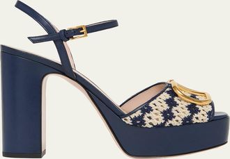 Valentino Garavani 115mm VLogo Crochet and Leather Platform Sandals