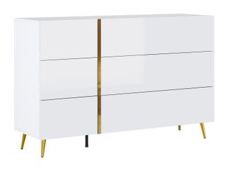 Vente-Unique C&oacute;moda 6 cajones - Blanco brillante y dorado - MARZIALO