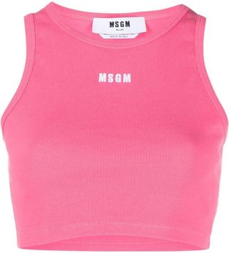 Msgm logo-print cropped tank top - women - Cotton/Elastane - L - Pink