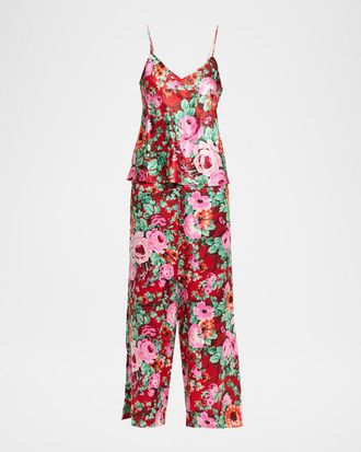 Olivia Von Halle Bliss Floral-Print Silk Satin Pajama Set