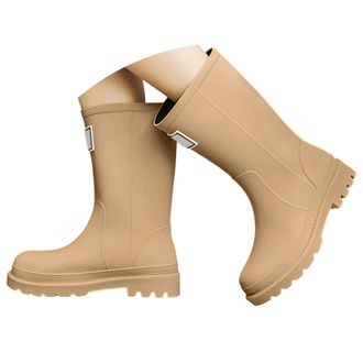 Generic Wellies For Women Mid Calf Slip Fashion Rubber Shoes With Thick Sole For Daily Wear And Outdoor Activities Ladies Waterproof Fashion Mid Calf Fleece L