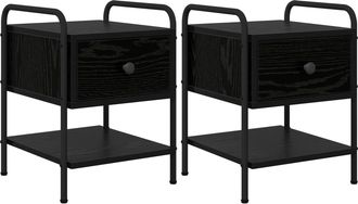 vidaXL Mesa De Noche 2 Uds. Roble Negro Madera De Ingenier&iacute;a Vidaxl