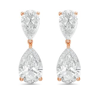 Diana M. Jewels 14KW RG 15.00 Ct TW of Lab grown pear shape diamond drop earrings