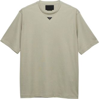 Prada logo-plaque cotton T-shirt - men - Cotton - S - Neutrals