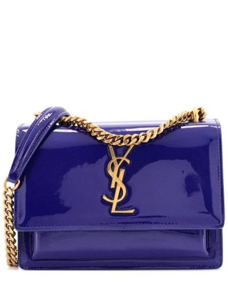 Saint Laurent Blue Patent Leather Sunset Crossbody Small (Authentic Pre-Loved)