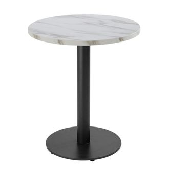 Oviala Mesa de comedor 60 cm con pie negro y revestimiento de m&aacute;rmol blanco