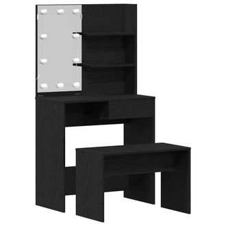 Berkfield Home Dressing Table Set with LED Black Oak Engineered Wood