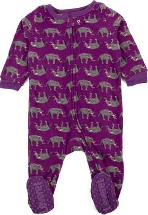 Leveret Kids Fleece Footed Printed Holiday Pajamas in Purple Elephant at Nordstrom, Size 3T