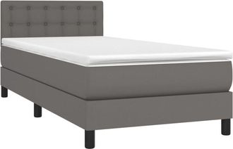vidaXL Vidaxl - Cama Box Spring Colch&oacute;n Y Led Cuero Sint&eacute;tico Gris 100x200 Cm