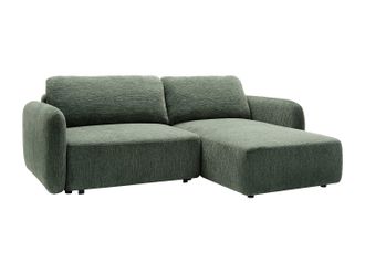 Vente-Unique Sof&aacute; cama rinconera derecha en chenilla verde pino PLUFATI