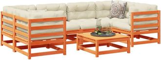 vidaXL Set De Sof&aacute;s Jard&iacute;n 7 Pzas Con Cojines Madera Pino Marr&oacute;n Cera Vidaxl