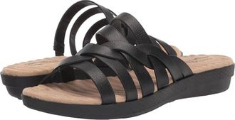 Easy Street Womens Easy Street Sheri Sandals Black Faux Leather Slip On Slides HTAT204