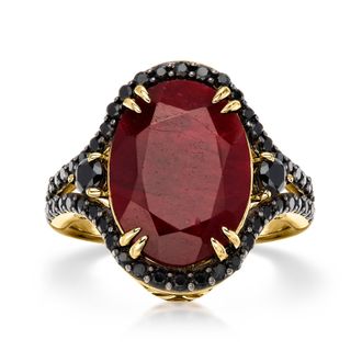 Ross-Simons Ruby Ring With Onyx and Black Spinels in 18kt Gold Over Sterling