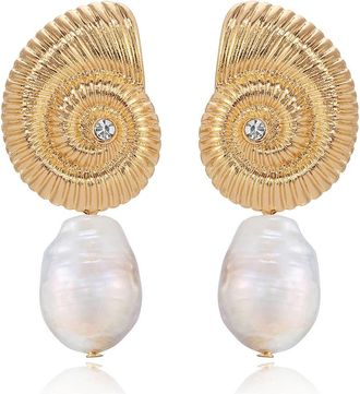 Ettika Swirl Shell Freshwater Pearl Drop Earrings in Gold at Nordstrom