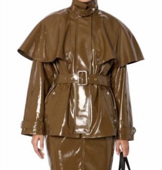 BERENICE Gulia Vinyl Jacket With Capelet In Brown