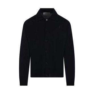 Ami Cardigans, male, Black, Size: S ADC Shirt Collar Cardigan Merino