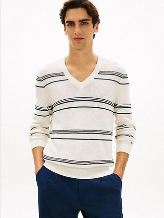 Tommy Hilfiger Smart Casual Mercerised Stripe V-Neck Jumper