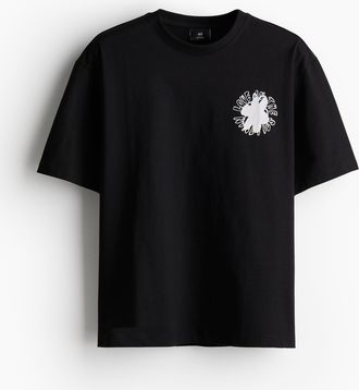H&M Bedrucktes T-Shirt in Loose Fit - Schwarz/Love