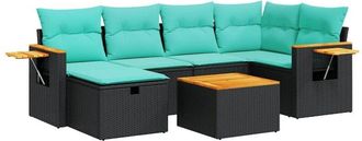 vidaXL Set De Sof&aacute;s De Jard&iacute;n 7 Pzas Con Cojines Rat&aacute;n Sint&eacute;tico Negro Vidaxl