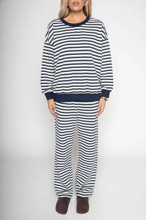 Le Lis Blanc Deux Sunday Stripe Sweatpants In Navy