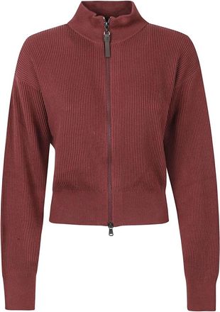 Brunello Cucinelli Katoenen English Rib Ritsvest - Dames - Vesten - Rood - S - Katoen - Truien & Vesten
