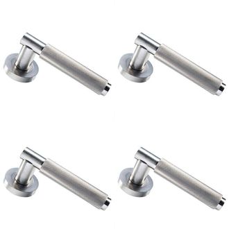 Loops 4x PAIR Knurled Grip Round Bar Handle on Round Rose Concealed Fix Satin Nickel in Metallics