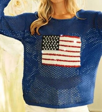 Bibi Sequin American Flag Patch Cover Up Tee In Navy