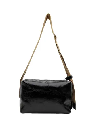 Uma Wang Textured Leather with Contrast Strap Shoulder Bag - Black
