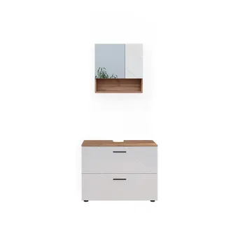 Vicco Conjunto De Muebles De Ba&ntilde;o Irma, Blanco Brillo Intenso/roble Dorado, 2 Piezas