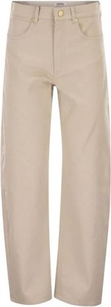 Max Mara Emily Broeken - Dames - Straight fit broeken - Beige - L - Katoen - Broeken
