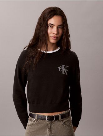 Calvin Klein Jeans Calvin Klein Womens Terry Monologo Cropped Sweater - Black - XL