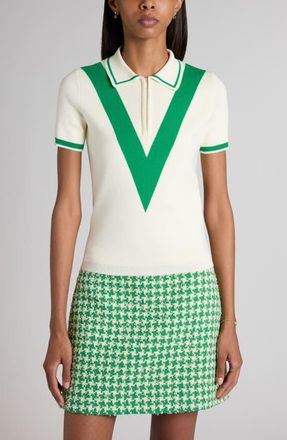 Valentino V Logo Quarter Zip Polo Sweater in Ivory/Green at Nordstrom, Size X-Large