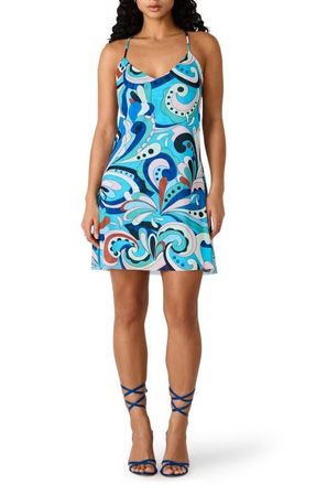 Steve Madden Sheila Print Cowl Back Minidress in Teal Paisley at Nordstrom, Size X-Small