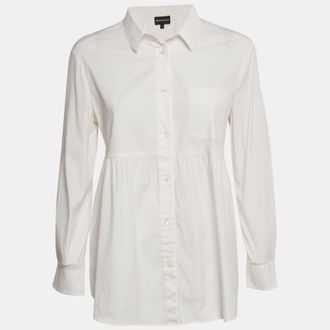 Emporio Armani White Logo Applique Cotton Full Sleeve Shirt M