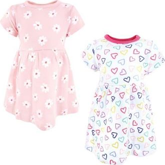 Hudson Baby Cozy Stylish All-Season Baby Dress 2Pk in Fun Hearts at Nordstrom, Size 3T