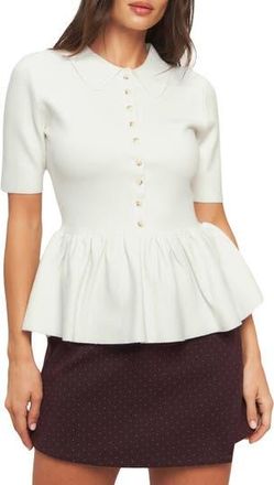 Flying Tomato Spread Collar Peplum Knit Top in Cream at Nordstrom Rack, Size Medium