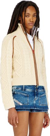 Diesel Cable-knit cardigan with contrast bands - Knitwear - Woman - Yellow