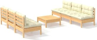 vidaXL Muebles De Jard&iacute;n 7 Piezas Cojines Madera De Pino Color Crema Vidaxl