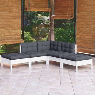 vidaXL Vidaxl - Muebles De Jard&iacute;n 5 Pzas Con Cojines Blanco Madera De Pino
